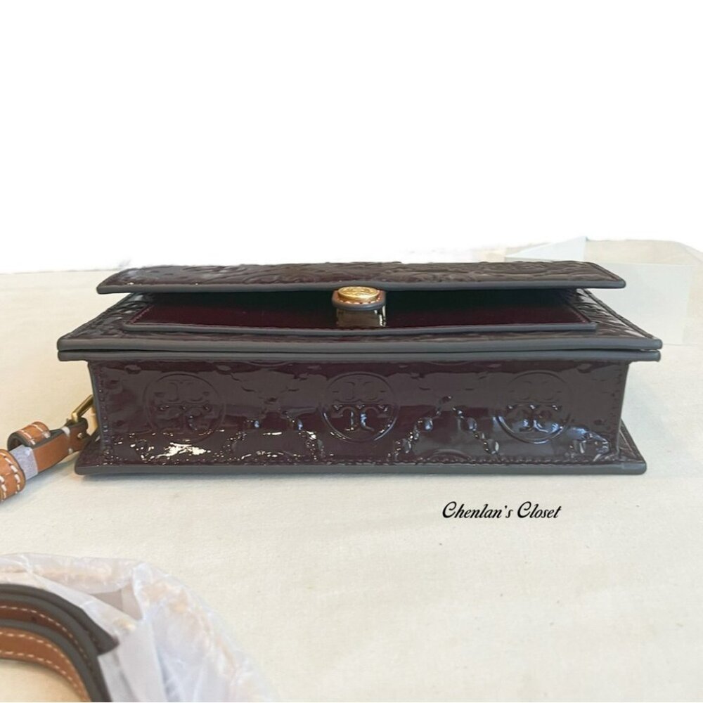 🔥NeW! Tory Burch T MONOGRAM PATENT EMBOSSED CHAIN Crossbody - Picture 7 of 10